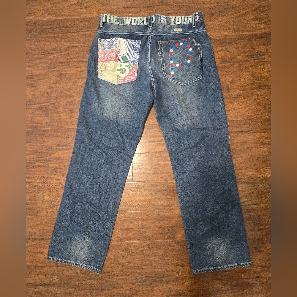 Parish The World Is Yours Jeans Mens Size 36x32 Designed Pockets Baggy Loose y2k - Picture 1 of 8
